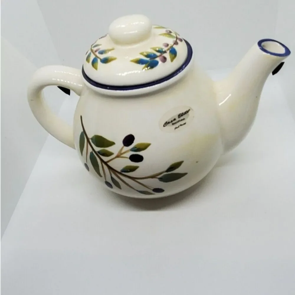 Vintage Casa Elite Olives Leaves Teapot Olive Dei Calli Romani Italian Cottage